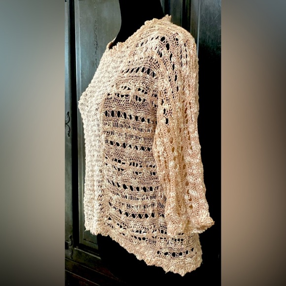 Cynthia Rowley tan/wht quarter sleeves sweater - Size XS - Picture 2 of 9